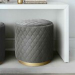 Quilted Velvet Ottoman with Gold Base