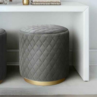 Quilted Velvet Ottoman with Gold Base