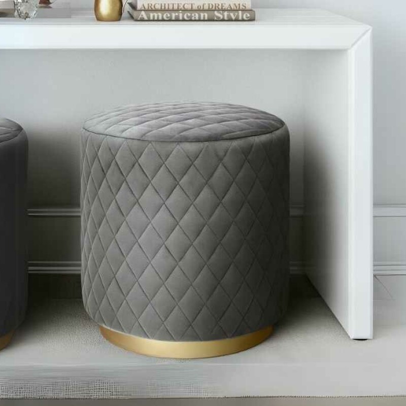 Quilted Velvet Ottoman with Gold Base