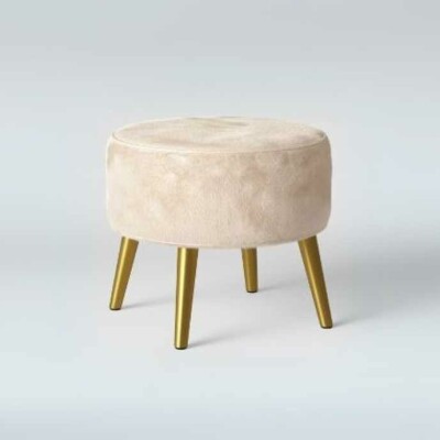 Round Wood Top Ottoman with Metal Tripod Base