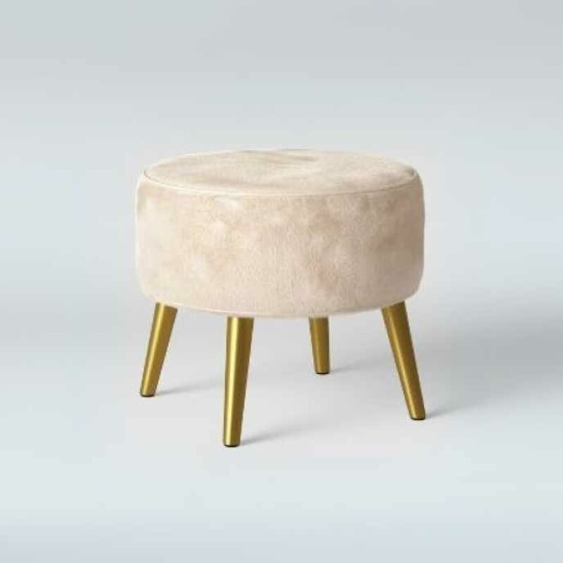 Round Wood Top Ottoman with Metal Tripod Base