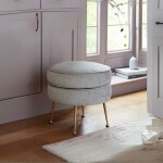 Round Velvet Ottoman with Gold Metal Legs