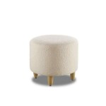 Round Faux Fur Ottoman with Wooden Legs