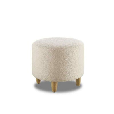 Round Faux Fur Ottoman with Wooden Legs