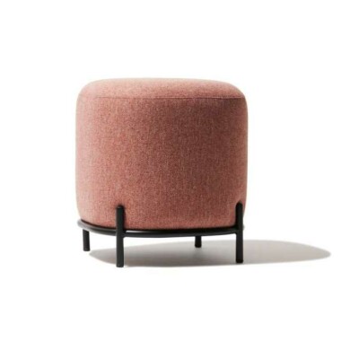 Round Upholstered Ottoman with Black Metal Base