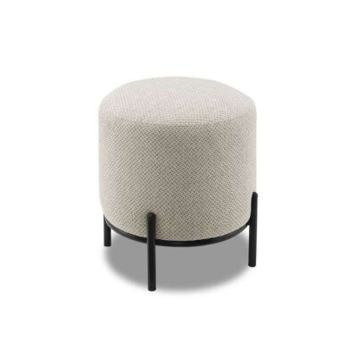 Round Textured Ottoman with Black Metal Legs