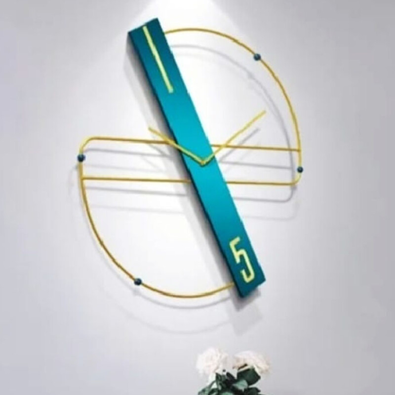 Blue & Golden Abstract Metal Wall Clock HT