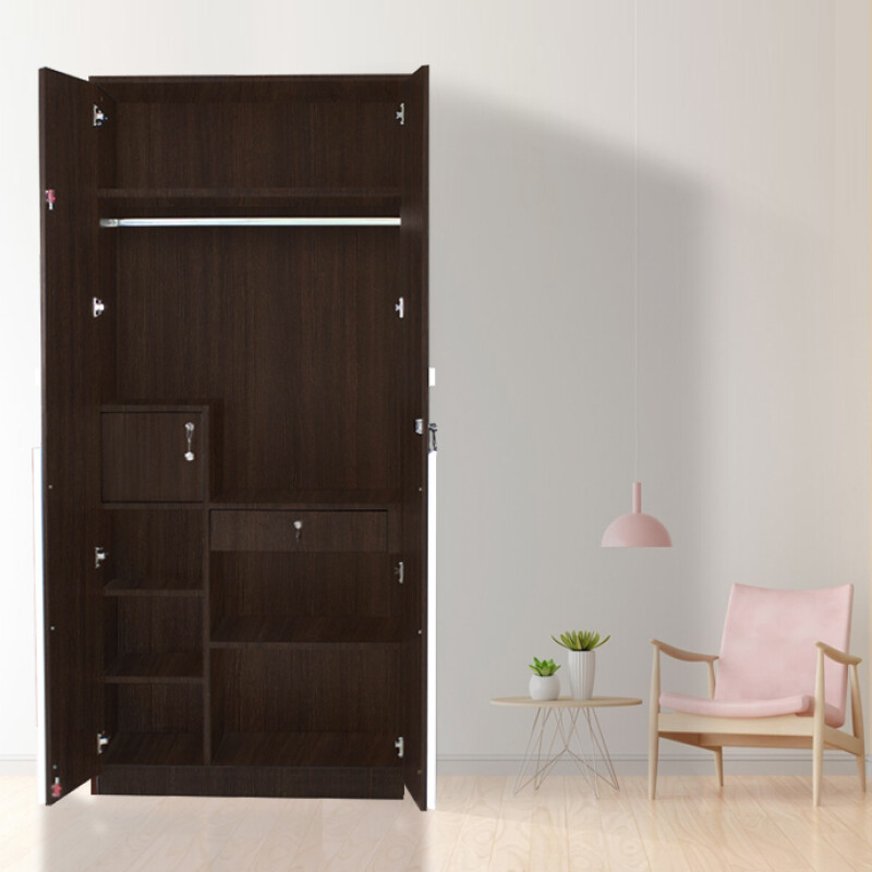 Engineering Wood 2 Door Wardrobe in Brown Teak & White
