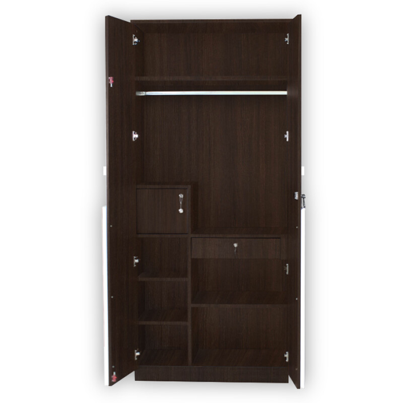 Engineering Wood 2 Door Wardrobe in Brown Teak & White