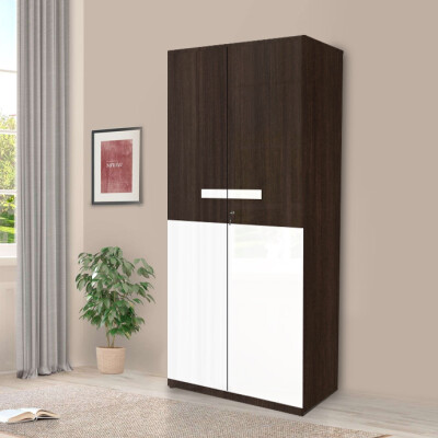 Engineering Wood 2 Door Wardrobe in Brown Teak & White