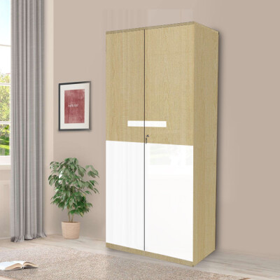 Engineering Wood 2 Door Wardrobe in Alberta Maple & White