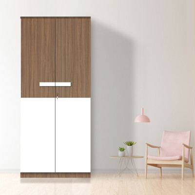 Engineering Wood 2 Door Wardrobe in Lorraine Walnut & White