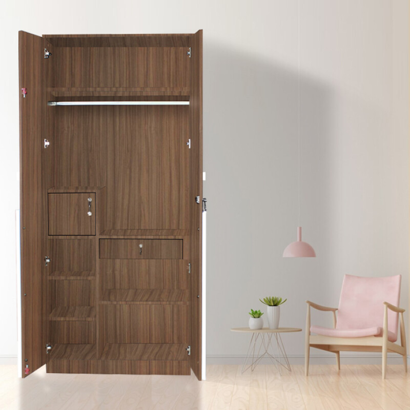 Engineering Wood 2 Door Wardrobe in Lorraine Walnut & White