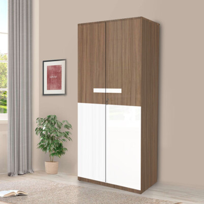 Engineering Wood 2 Door Wardrobe in Lorraine Walnut & White