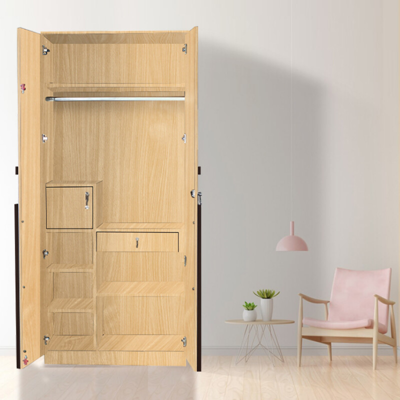 Engineering Wood 2 Door Wardrobe in Ice Beech & Choco Walnut
