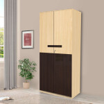 Engineering Wood 2 Door Wardrobe in Ice Beech & Choco Walnut