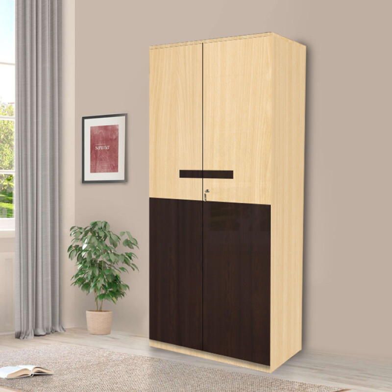 Engineering Wood 2 Door Wardrobe in Ice Beech & Choco Walnut
