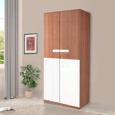 Engineering Wood 2 Door Wardrobe in Sapelli & White