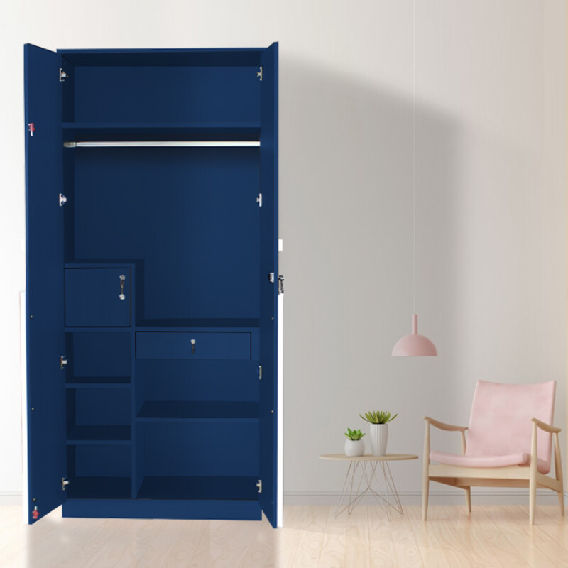 Engineering Wood 2 Door Wardrobe in Electric Blue & White