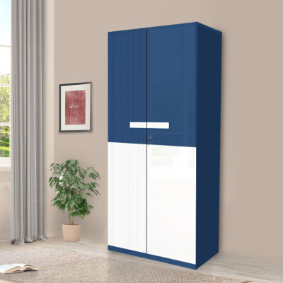 Engineering Wood 2 Door Wardrobe in Electric Blue & White