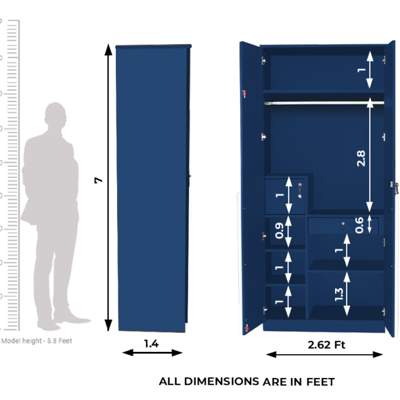 Engineering Wood 2 Door Wardrobe in Electric Blue & White