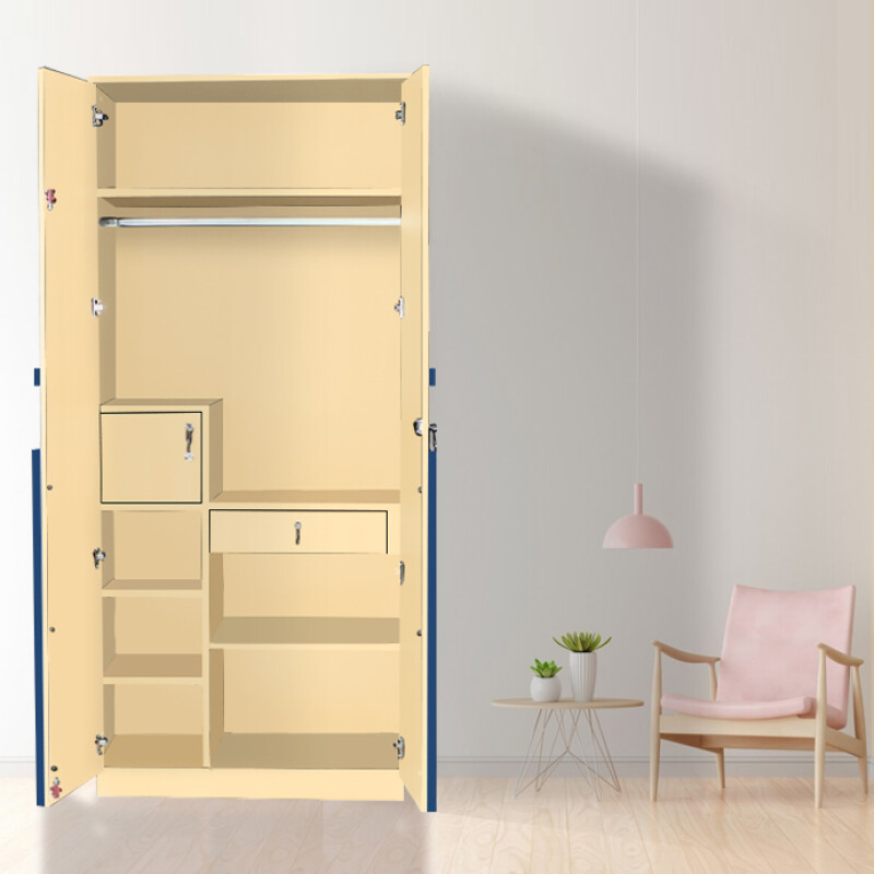 Engineering Wood 2 Door Wardrobe in Electric Blue & Ivory