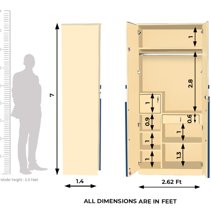 Engineering Wood 2 Door Wardrobe in Electric Blue & Ivory
