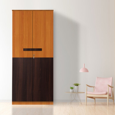 Engineering Wood 2 Door Wardrobe in Oxford Cherry & Dark Maple