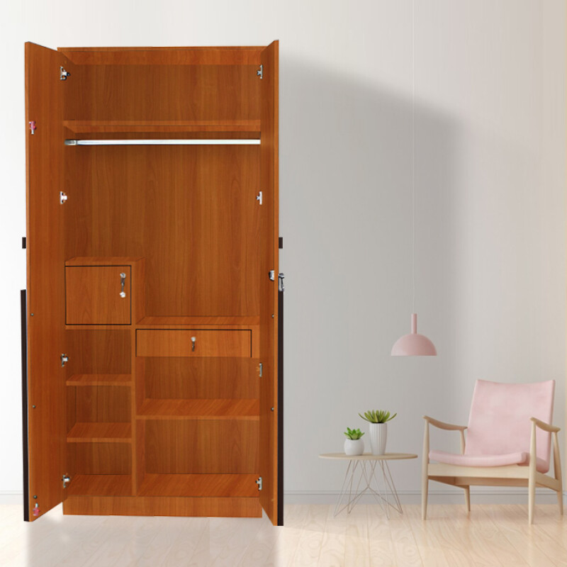 Engineering Wood 2 Door Wardrobe in Oxford Cherry & Dark Maple