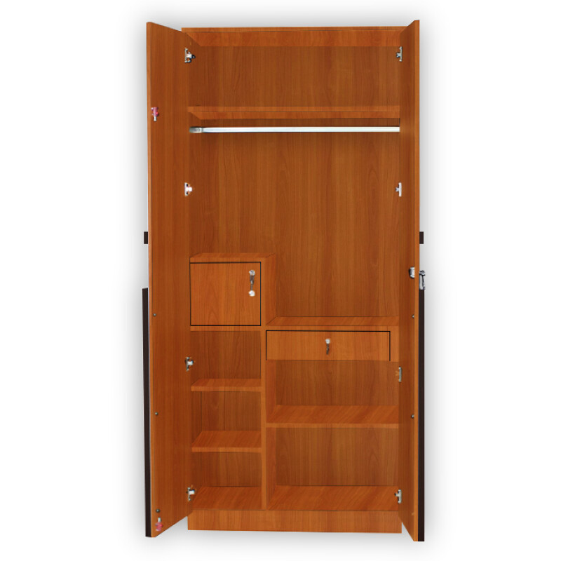 Engineering Wood 2 Door Wardrobe in Oxford Cherry & Dark Maple