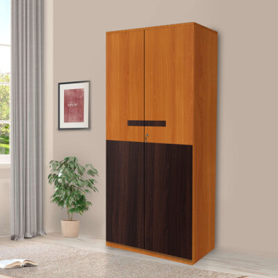 Engineering Wood 2 Door Wardrobe in Oxford Cherry & Dark Maple