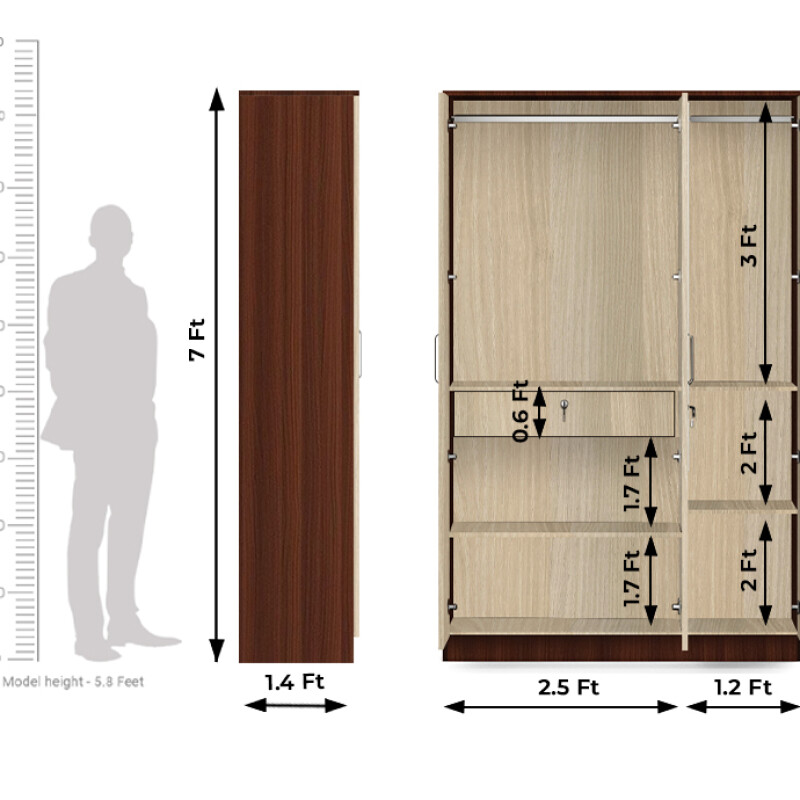 BHF 3 Door Wardrobe in Hiland Pine & Moldau Akazie Finish