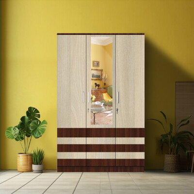 BHF 3 Door Wardrobe in Hiland Pine & Moldau Akazie Finish