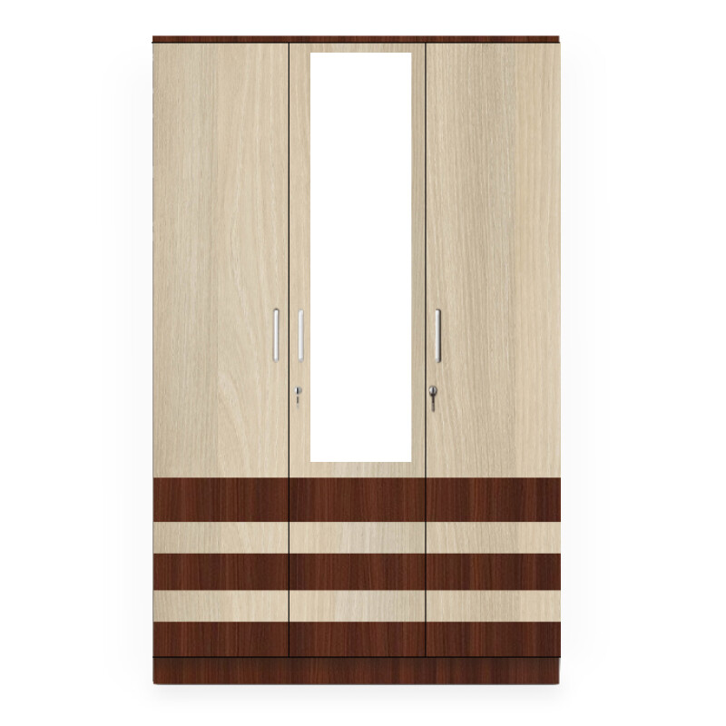 BHF 3 Door Wardrobe in Hiland Pine & Moldau Akazie Finish