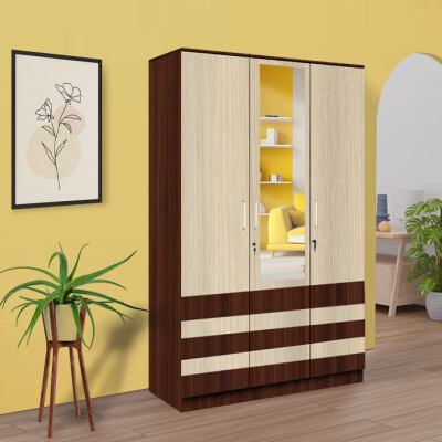 BHF 3 Door Wardrobe in Hiland Pine & Moldau Akazie Finish