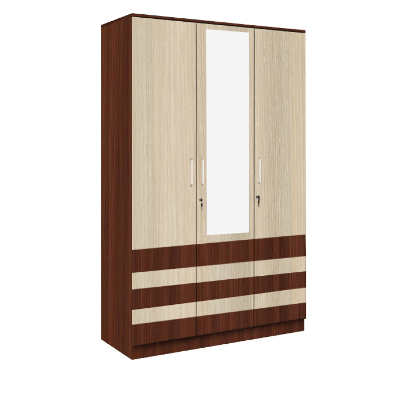 BHF 3 Door Wardrobe in Hiland Pine & Moldau Akazie Finish