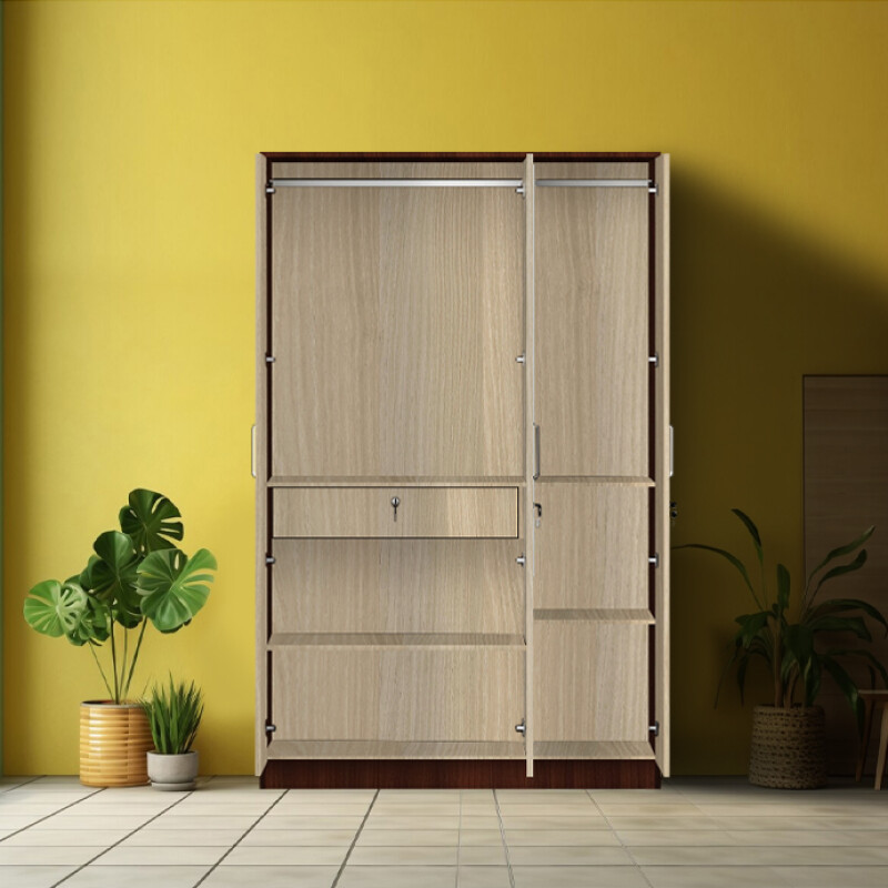 BHF 3 Door Wardrobe in Hiland Pine & Moldau Akazie Finish