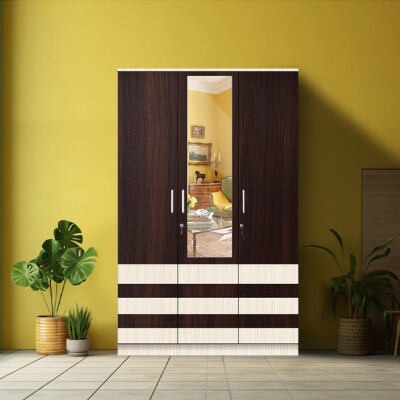 BHF 3 Door Wardrobe in Dark Maple & Hiland Pine Finish