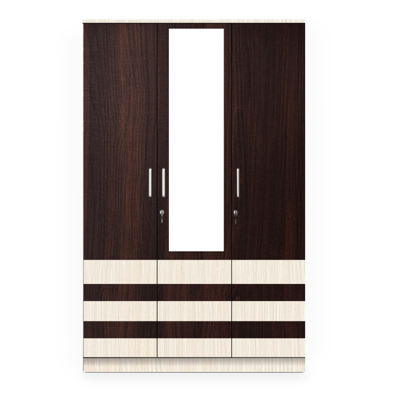 BHF 3 Door Wardrobe in Dark Maple & Hiland Pine Finish