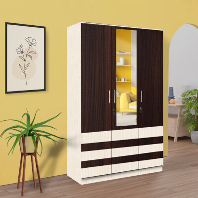 BHF 3 Door Wardrobe in Dark Maple & Hiland Pine Finish