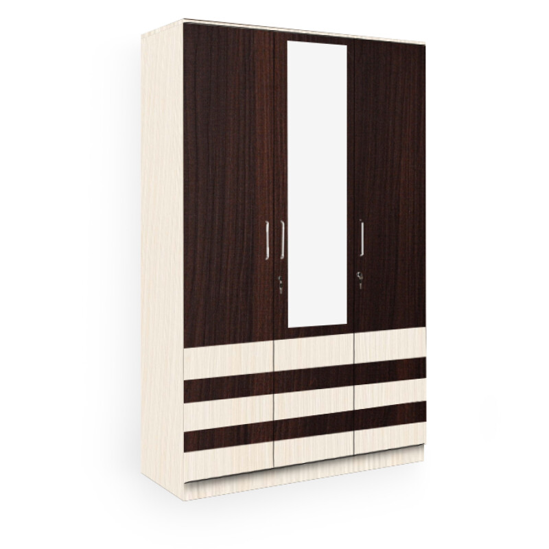 BHF 3 Door Wardrobe in Dark Maple & Hiland Pine Finish