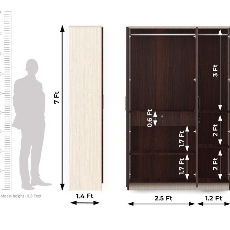 BHF 3 Door Wardrobe in Dark Maple & Hiland Pine Finish