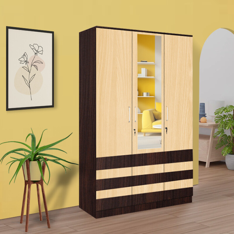 BHF 3 Door Wardrobe in Dark Maple & Ice Beech Finish