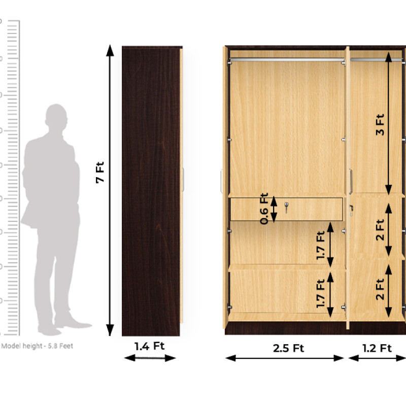 BHF 3 Door Wardrobe in Dark Maple & Ice Beech Finish