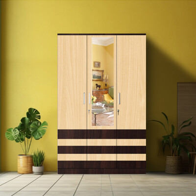 BHF 3 Door Wardrobe in Dark Maple & Ice Beech Finish