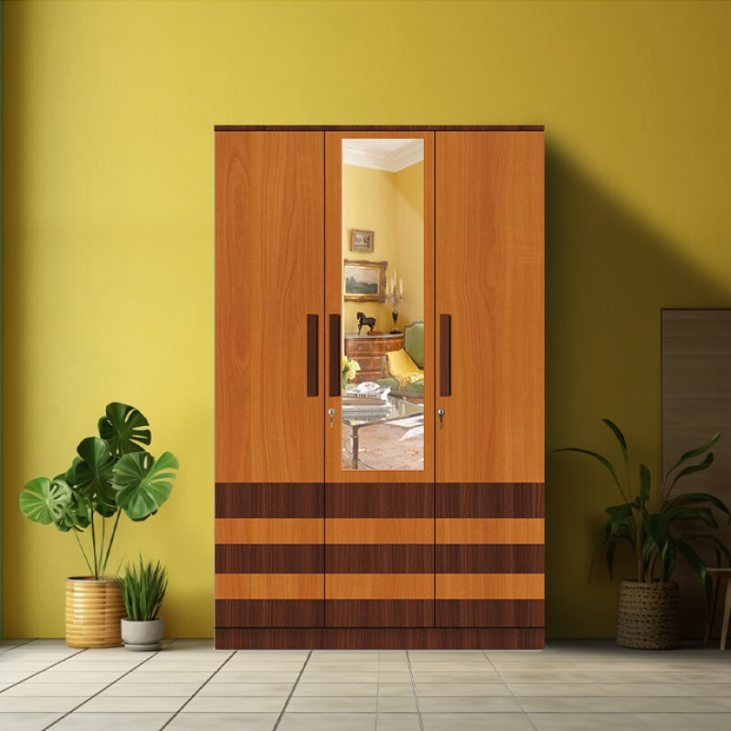 BHF 3 Door Wardrobe in Classic Planked Walnut & Oxford Cherry Finish