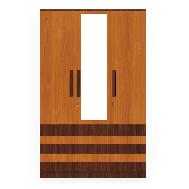 BHF 3 Door Wardrobe in Classic Planked Walnut & Oxford Cherry Finish