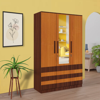 BHF 3 Door Wardrobe in Classic Planked Walnut & Oxford Cherry Finish