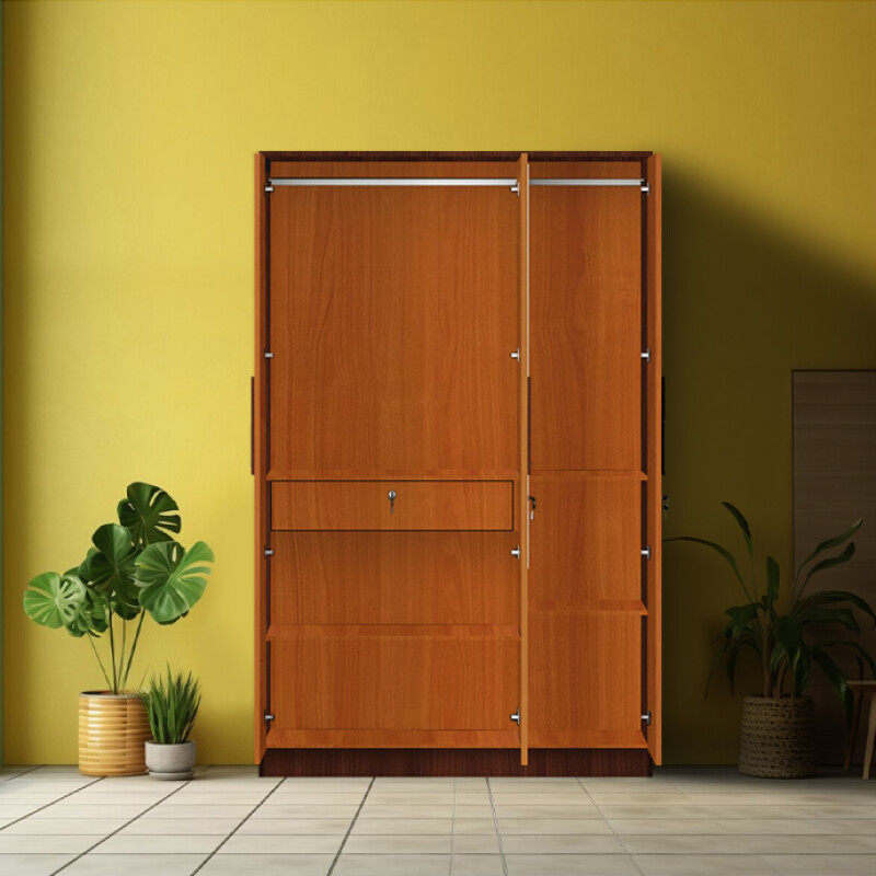 BHF 3 Door Wardrobe in Classic Planked Walnut & Oxford Cherry Finish
