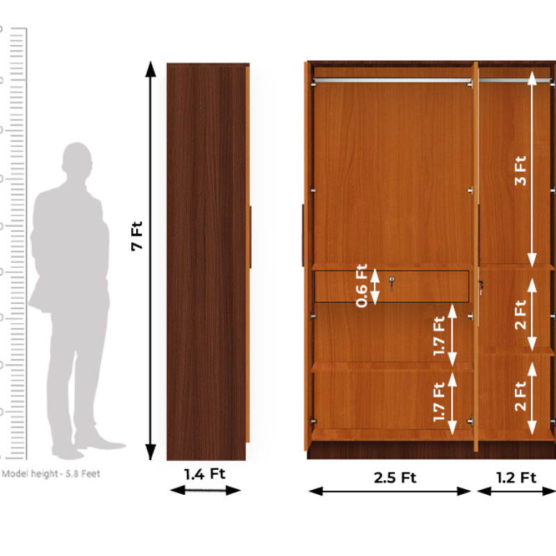 BHF 3 Door Wardrobe in Classic Planked Walnut & Oxford Cherry Finish